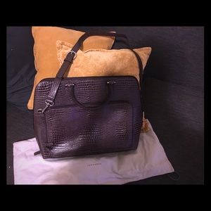 Levenger leather croc brief bag